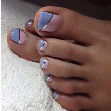 24 uñas postizas de gel para pies, color azul y rosa, cobertura completa, tamaño mediano, para mujeres y adolescentes.