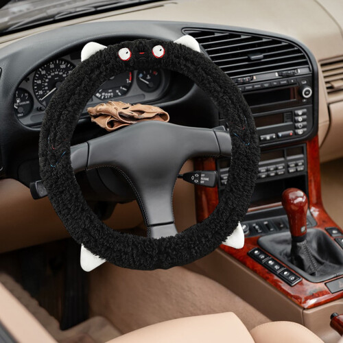 Plush Steering Wheel Cover Black Home Decoration 2