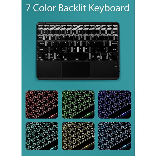 Capa com teclado compatível com Samsung Galaxy Tab S9FE de 10,9 polegadas, teclado sem fio retroiluminado destacável com touchpad 1