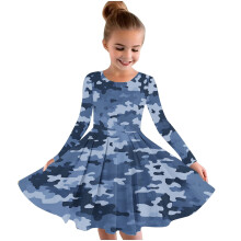 Børnepiger Langærmet Ballet Skaterkjole Camouflageprint Elastisk Snurret A-linjekjole Skolekoncert Kjole Rund Hals Børnetøj Piger