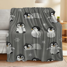 Ultra-Soft Flannel Blanket with Cute Penguin Design – Warm All-Season Throw for Sofa, Bed, Camping & Office – Machine Washable, White