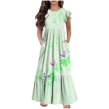 Mikilon Rochie elegantă în carouri, maxi, casual, pentru fete, 6-12 ani, rochie de vacanță cu mânecă scurtă și buzunare