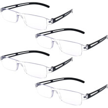 Lot de 4 lunettes de lecture sans monture, verres transparents anti-lumière bleue, légères, pour hommes et femmes.