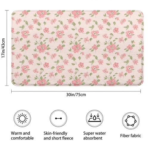 Tapete de banheiro floral antiderrapante em microfibra, 43 x 76 cm (17 x 30 polegadas) 2