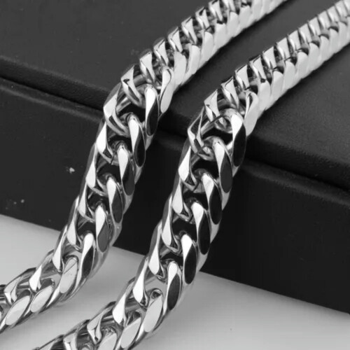 Colar masculino de corrente de aço inoxidável polido, modelo cubano, 11/13/16 mm - Prata - Pulseira de 8 polegadas 2