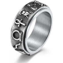 Anel Ankh Fidget – Anel giratório em aço inoxidável com o Olho de Hórus e Anúbis, joia para alívio da ansiedade nas cores preto, prata e
