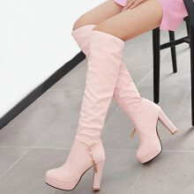 FAMTKT Damen-Stiefeletten mit spitzer Zehenpartie und hohem Absatz, lang, dehnbar, sexy, kniehoch, zum Hineinschlüpfen, Herbst- und Winterschuhe