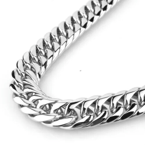 Colar masculino de corrente de aço inoxidável polido, modelo cubano, 11/13/16 mm - Prata - Pulseira de 8 polegadas 1