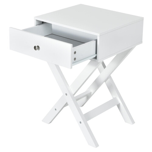 Nachttisch mit Schublade, weiß, X-Form, 1-teilig