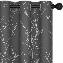 Grey blackout curtains thermal soundproof silver branch