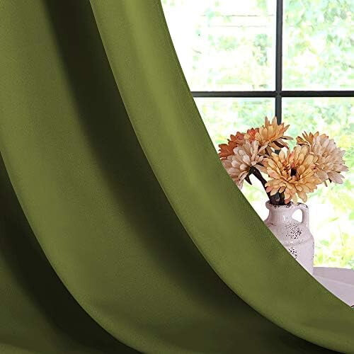 Olive Green Blackout Curtains with Silver Grommets, 34x60 1