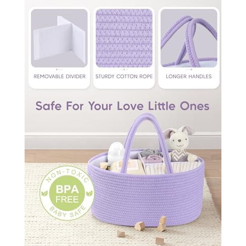 Baby Diaper Caddy Cotton Rope Basket Large 2