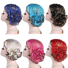 Modieuze damesmuts met kanten bloemenplooien, mesh tulband, moslim chemo muts, hoofddoek