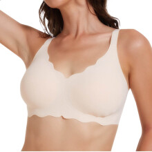 Beha's voor dames zonder beugel, plus size beha's voor dames, modieuze grote maat effen kleur met golvend kant, draadloos, zachte ondersteuning,