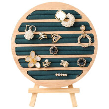 Wood Round Shape Jewelry Tray Ring Earrings Bracelet Display Plate Jewellery Storage Stand Counter Props Green