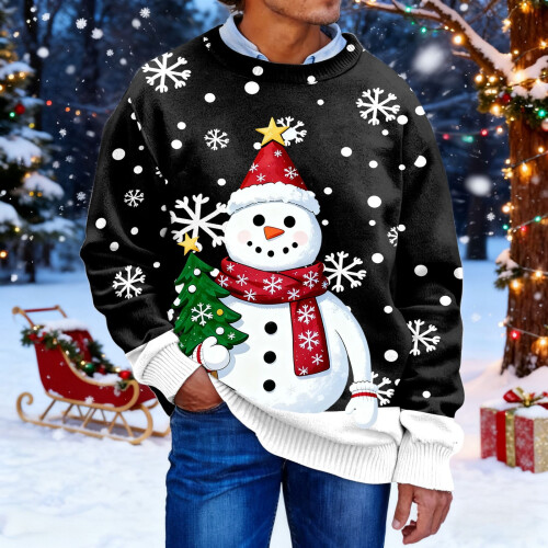 Pull de Noël moche pour homme, col rond, manches longues 1