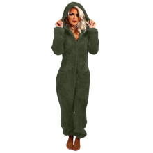 Women's Fleece Hooded Footed Onesie Pajamas, Warm Winter Sleepwear, Long Sleeve Zip-Up Romper, S-2XL, Army Green