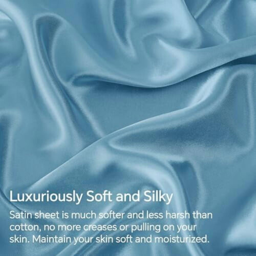 Ensemble de draps en satin de luxe bleu pour lit queen 2