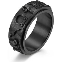 Ankh Fidget Ring van roestvrij staal met het oog van Horus en Anubis, een draaiend sieraad voor angstverlichting – Zwart/Zilver/Goud, een