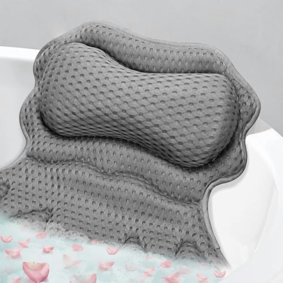 Bath Pillow Ergonomic Support Grey 6 Suction Cups