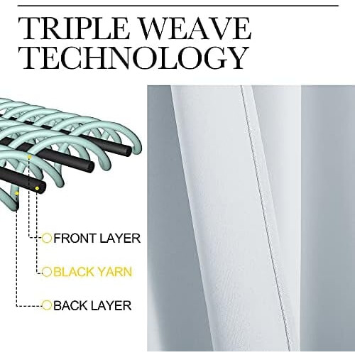 Blackout Curtains with Silver Grommets, Grey-White, 2 2