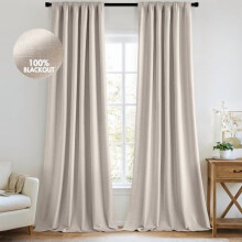 Blackout Curtains Beige Faux Linen 2-Pack 50x102 in