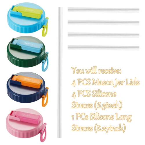 4-Pack Wide Mouth Mason Jar Lids with Straw 1