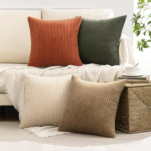 Fodere per cuscini in velluto a coste stile boho, 61x61 cm, set da 4