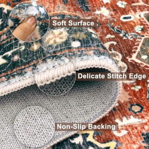 Washable Boho Area Rug 2x3 Feet Non-Slip Rubber Backing 2