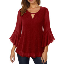 Top de lentejuelas de manga larga para mujer, estilo carnaval, ideal para vacaciones. Blusa de moda con cuello redondo holgado, elegante y casual,