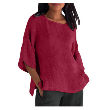 Oversize-Shirts für Damen in großen Größen, Sommertops, 3/4-Ärmel, Rundhalsausschnitt, Baumwolle, lockere Passform, Größen S-5XL, Burgunderrot