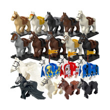 18 piezas de juguetes de bloques de construcción para niños, caballo blanco, caballo negro y caballo
