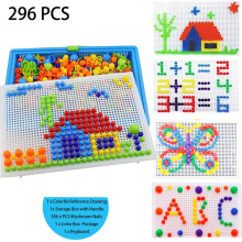 Juego de rompecabezas de tablero perforado con clavos de hongo de colores de 296 piezas