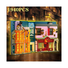 Bloques de construcción de libros del Callejón Diagon (1940 piezas), escena de película, librería mágica,