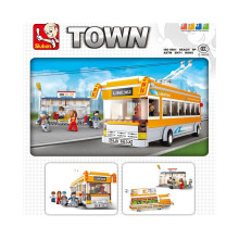457 bloques de construcción de autobús urbano, tranvía, estación de autobuses, modelo de ladrillos con