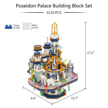 4133 piezas de bloques de construcción del Palacio de Poseidón, modelo de castillo azul, regalos creativos