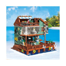2096 bloques de construcción de restaurante del puerto con vista a la calle costera, casa MOC