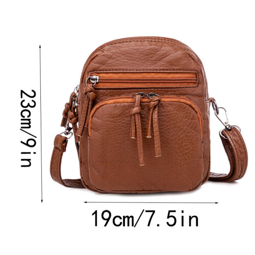 Bolso bandolera mini marrón para mujer con múltiples compartimentos. 1