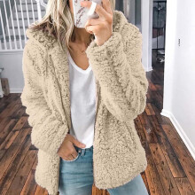 Jaqueta feminina de lã, casaco quente para o outono e inverno, gola redonda, cor sólida, longo.