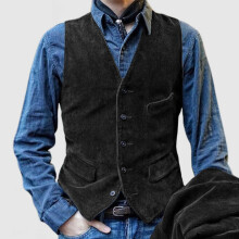 Mens Corduroy Suit Vest Slim Fit V Neck Button Down Vintage Waistcoat Western Cowboy Sleeveless Jackets Party Wedding