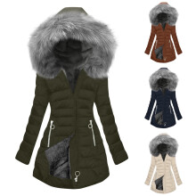 Dicker Damen-Wintermantel mit Kapuze, wasserdichter Daunenparka, Sherpa-Futter, winddichter Steppmantel, Braun, XXXL