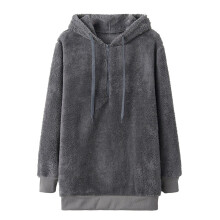 Damjacka i sherpa, tröja med dragkedja, dubbelsidig polarfleece, huva, lös passform, enfärgad – S till 4XL