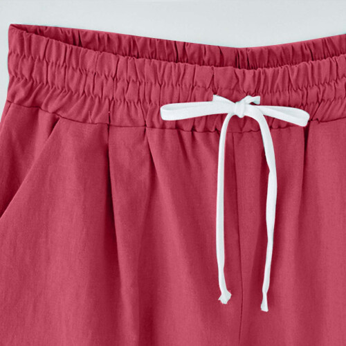 Γυναικείο σορτς QLEICOM Plus Size από βαμβάκι και λινό, μονόχρωμο, casual, με 5 τσέπες, για 2