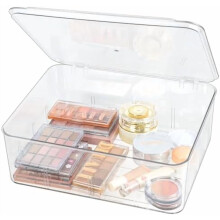 Organiseur de tiroir transparent avec couvercle, séparateurs amovibles, compatible avec foulards/cravates/soutiens-gorge (grand format, sans grilles)