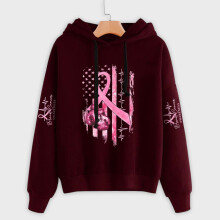 Sweat à capuche à manches longues pour femmes, motif ruban rose, avec cordon de serrage, coupe oversize, couleur bordeaux, pour la sensibilisation
