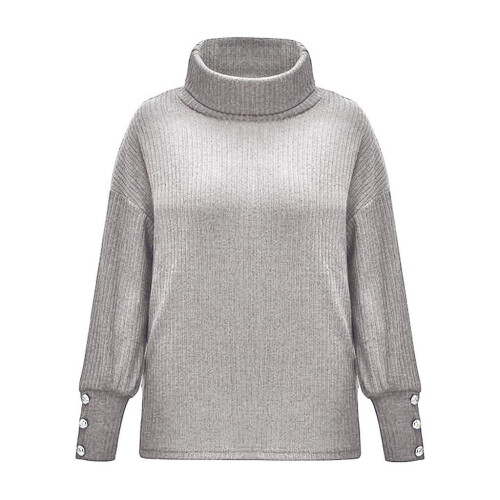 Damenpullover in großen Größen für den Herbst, Pullover, lange Rollkragenpullover, Strickpullover mit Knöpfen, lockere Ärmel 2