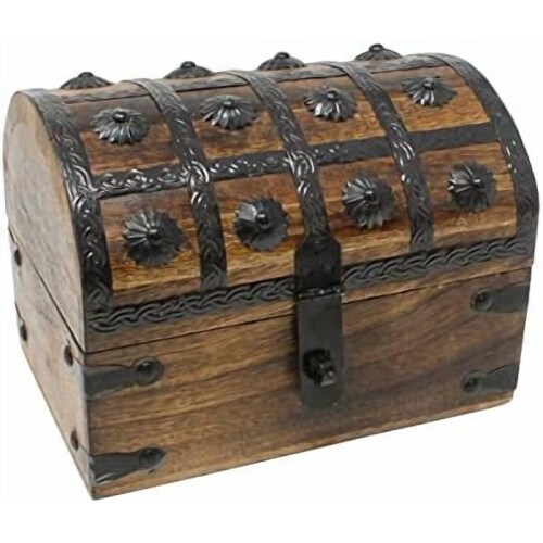 Cofre del tesoro pirata de madera – Madera de mango con hierro
