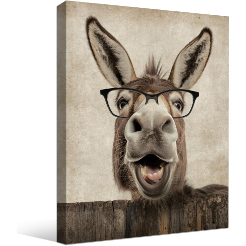 Funny Donkey Canvas Wall Art 12x16 in