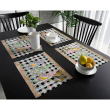 Set van 4 zwart-wit geruite placemats