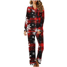 Ensemble pyjama de Noël pour femme – Col en V, manches longues, haut et pantalon assortis, grandes tailles S à 2XL, cadeau de vêtements